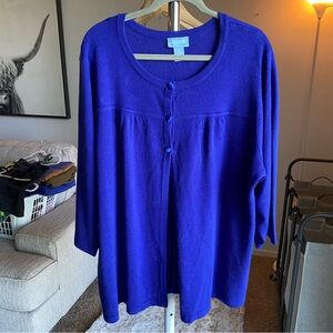 Liz & Me Beautiful Blue 3 Button Cardigan 2X